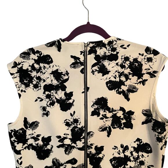 Fifth & Park Career Dress Sz 12 Black & White Velvet Flowers V-neck Sleeveless - Picture 4 of 11